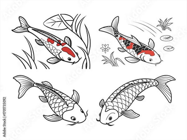 Fototapeta coloring page line art the utsun fish black vector bundle