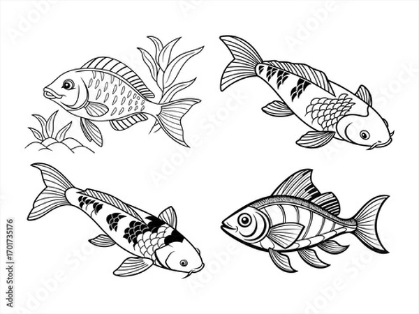 Fototapeta coloring page line art the utsun fish black vector bundle