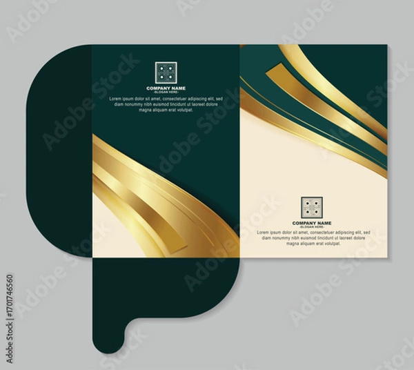 Fototapeta Elegant Curve Golden Shape Inside Dark Green Presentation Folder Design