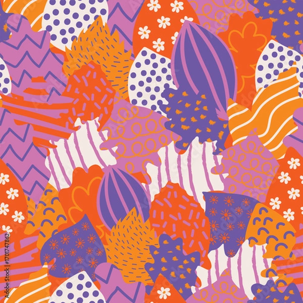 Fototapeta Bright autumn seamless pattern. Leaves, twigs, berries autumn fall. Beautiful autumn. Vector illustration