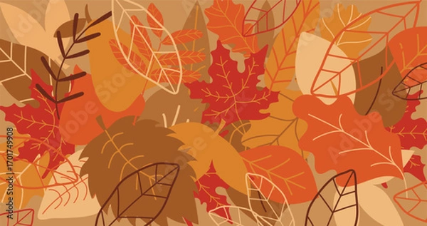 Fototapeta Autumn background of leaves. Soft autumn colors. Calm background of autumn colorful leaves. Vector illustration