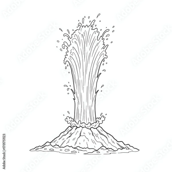Fototapeta A stylized illustration of a geyser erupting, spewing water upwards from a cone-shaped mound.