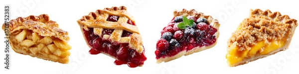 Fototapeta Assorted fruit pie slices including apple cherry berry and peach on transparent background