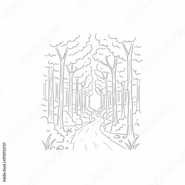 Fototapeta A simple line drawing of a winding forest path.