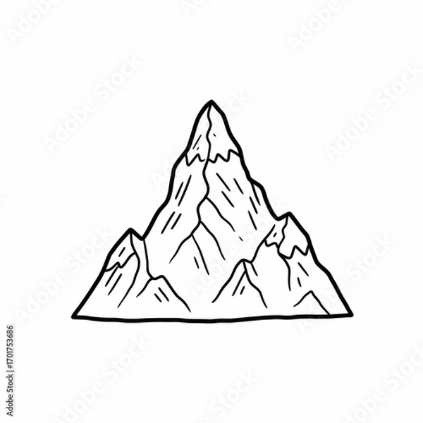 Fototapeta Simple black and white line drawing of a majestic mountain peak.