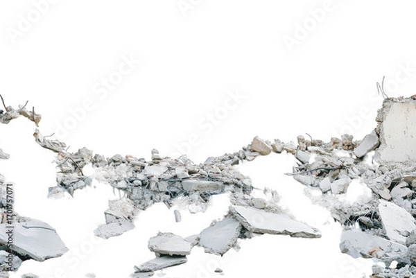 Fototapeta Pile of broken concrete rubble and debris isolated on transparent background