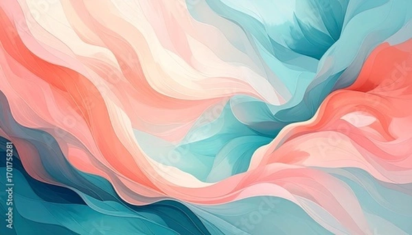 Fototapeta Abstract Fluid Art: Pastel Waves of Coral, Teal, and Peach, Artistic Design.