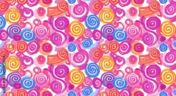 Fototapeta Playful Hand-Drawn Swirls and Spirals Pattern in Vibrant Colors for Backgrounds