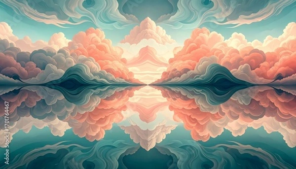 Fototapeta Mirrored Cloudscape: A Dreamlike Reflection of Pastel Hues
