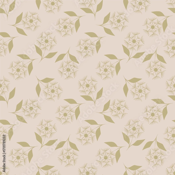 Fototapeta Elegant seamless floral pattern with fall flowers. Repeatable botanical background. Flat vector illustration.