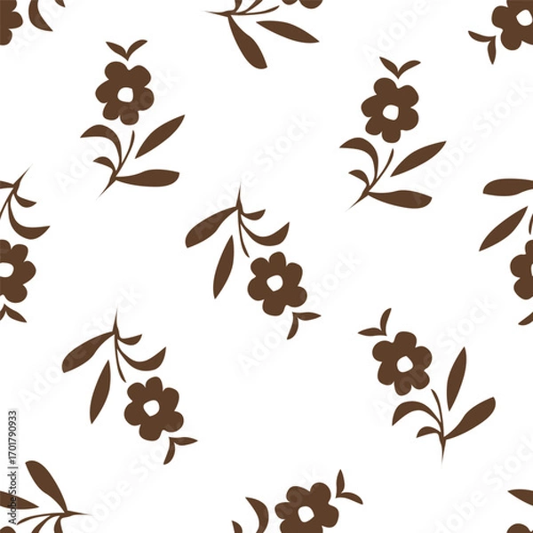 Fototapeta Elegant seamless floral pattern with fall flowers. Repeatable botanical background. Flat vector illustration.