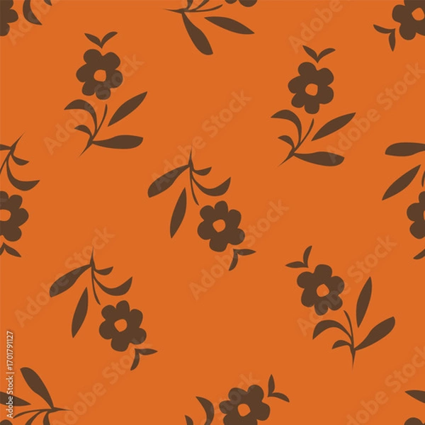 Fototapeta Elegant seamless floral pattern with fall flowers. Repeatable botanical background. Flat vector illustration.