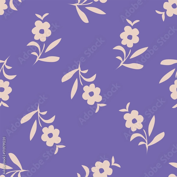 Fototapeta Elegant seamless floral pattern with fall flowers. Repeatable botanical background. Flat vector illustration.