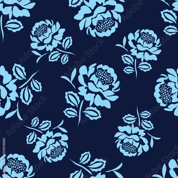 Fototapeta Elegant seamless floral pattern with fall flowers. Repeatable botanical background. Flat vector illustration.