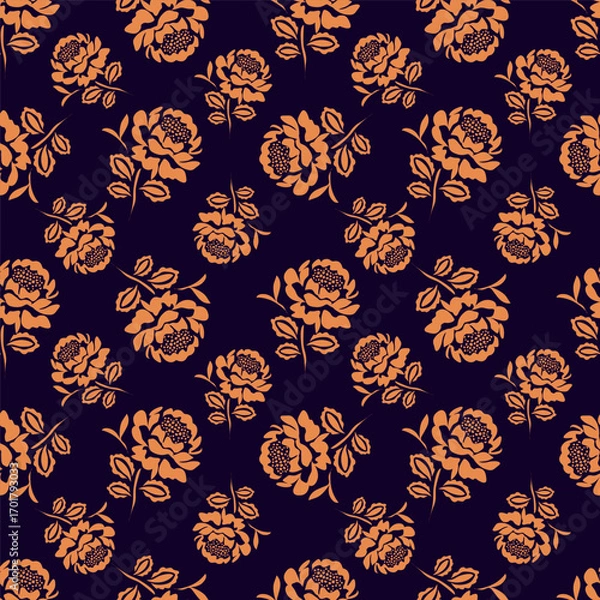 Fototapeta Elegant seamless floral pattern with fall flowers. Repeatable botanical background. Flat vector illustration.