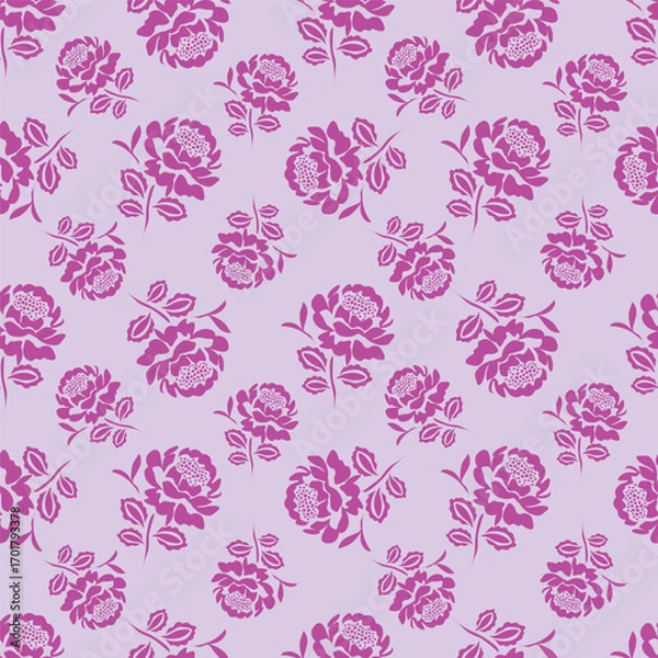 Fototapeta Elegant seamless floral pattern with fall flowers. Repeatable botanical background. Flat vector illustration.