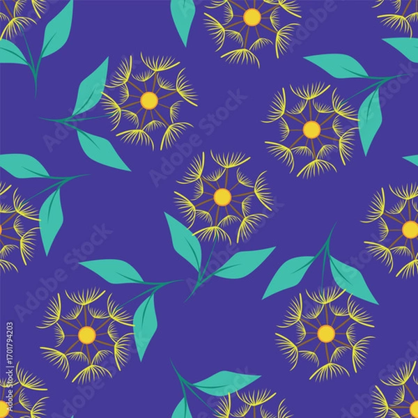 Fototapeta Elegant seamless floral pattern with fall flowers. Repeatable botanical background. Flat vector illustration.