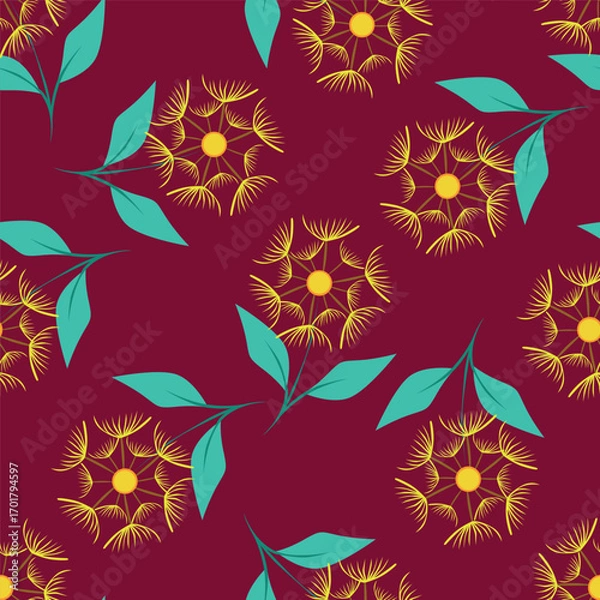Fototapeta Elegant seamless floral pattern with fall flowers. Repeatable botanical background. Flat vector illustration.
