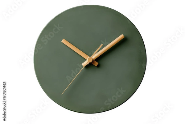 Fototapeta Green clock with wooden hands isolated on transparent background