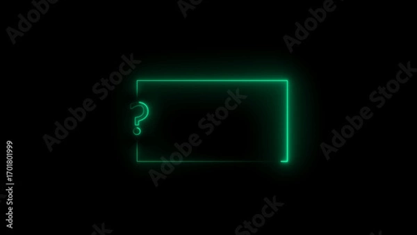 Obraz Green Neon Question Mark and Rectangular Text Box on Black Background light glowing