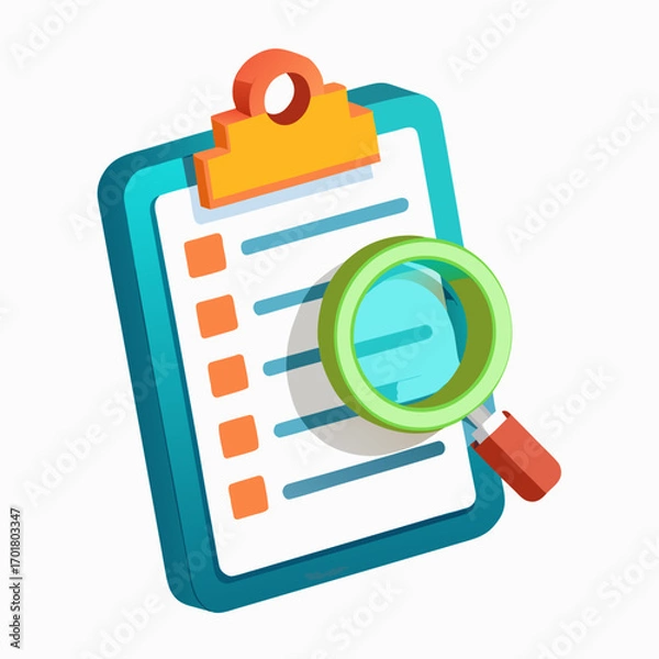 Obraz clipboard and magnifying glass