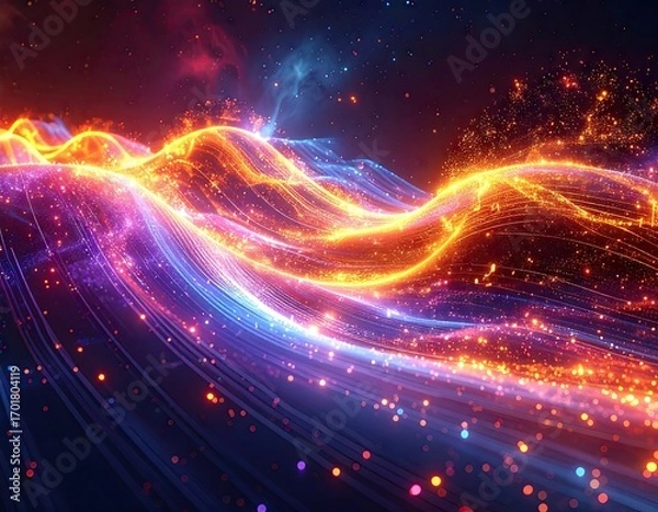 Fototapeta Abstract Glowing Neural Network Waveform