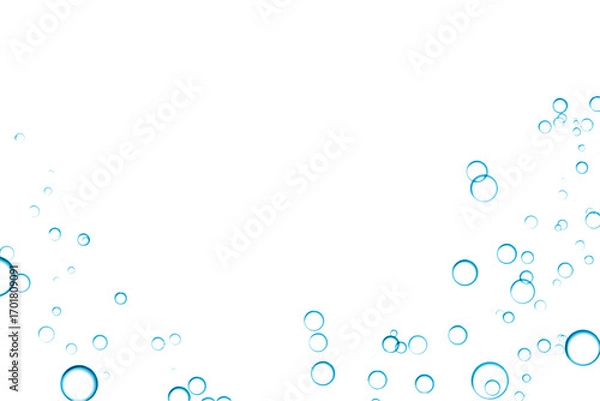 Fototapeta Bubbles floating in water, air, or liquid against a white backdrop