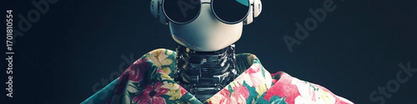 Obraz Robotic figure wearing round sunglasses and floral poncho