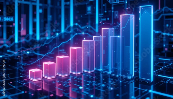 Obraz Digital Financial Market Analysis Bar Chart with Data Visualization Background