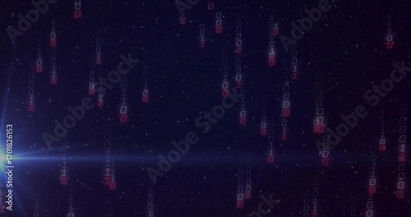 Obraz Binary code streams cascading in space, with blue lens flare, starfield and light streak