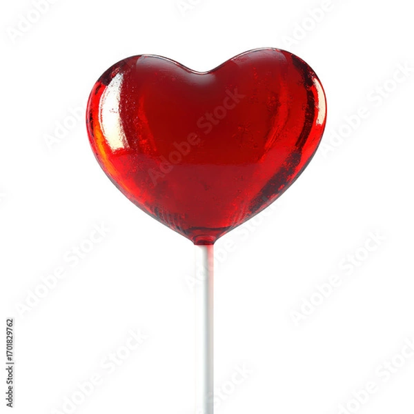 Fototapeta Red heart shaped lollipop on a stick isolated on transparent background