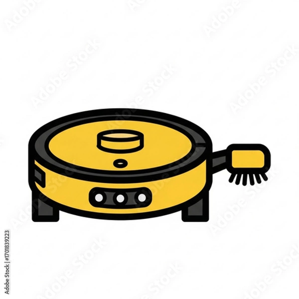 Fototapeta Vector art of yellow robot vacuum cleaner with brush