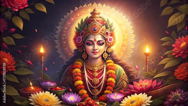 Fototapeta Beautiful decorative goddess Lakshmi sculpture.