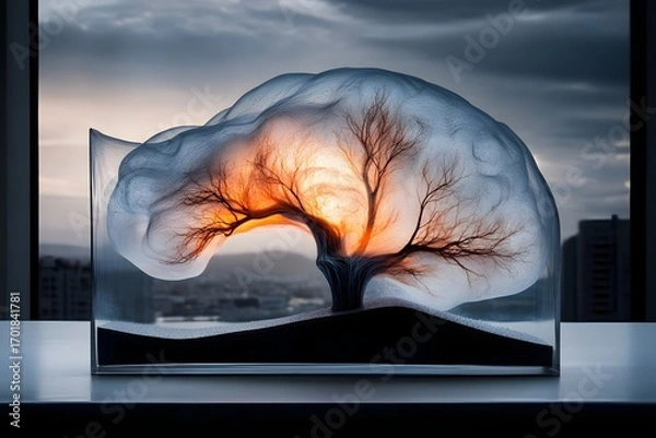 Fototapeta Human Brain Tree Concept, Abstract Illustration of Mind and Nature Connection