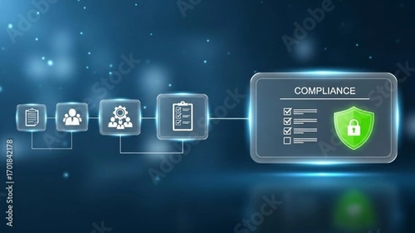 Obraz Secure compliance process flowchart with shield icon