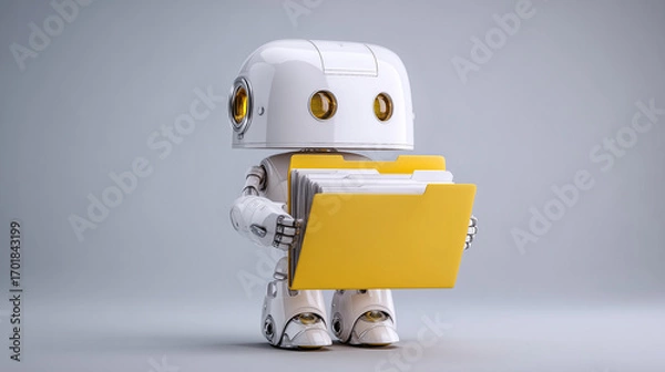 Fototapeta Futuristic robot analyzing digital data folder