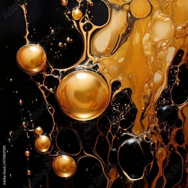 Fototapeta an AI Image Generator, Abstract Swirling Liquid Gold and Black on a Glossy Surface
