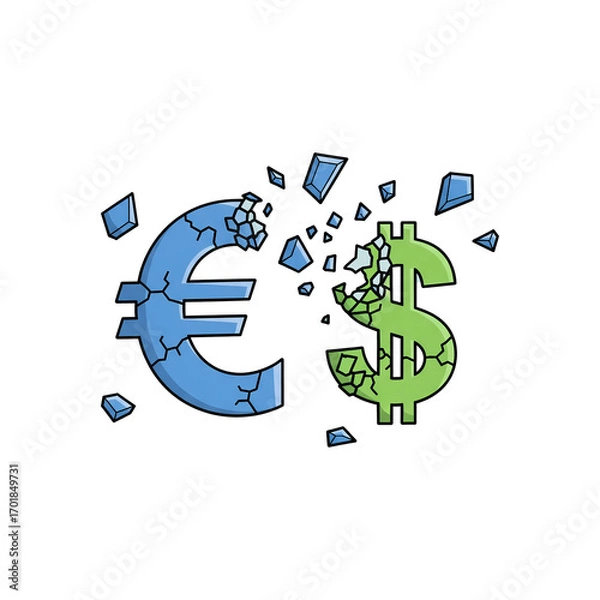Fototapeta Euro and Dollar signs getting crashed next to each other 