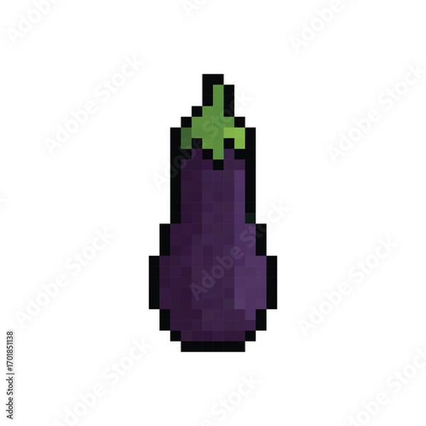 Obraz  pixel art eggplant 8 bit icon vector  for game, logo