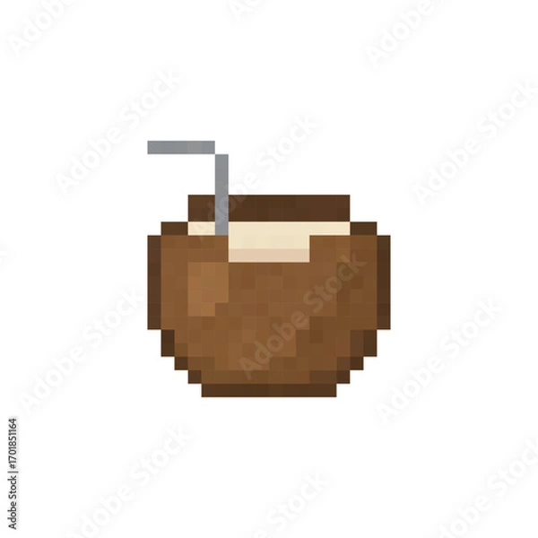 Obraz  pixel art coconut  8 bit icon vector  for game, logo