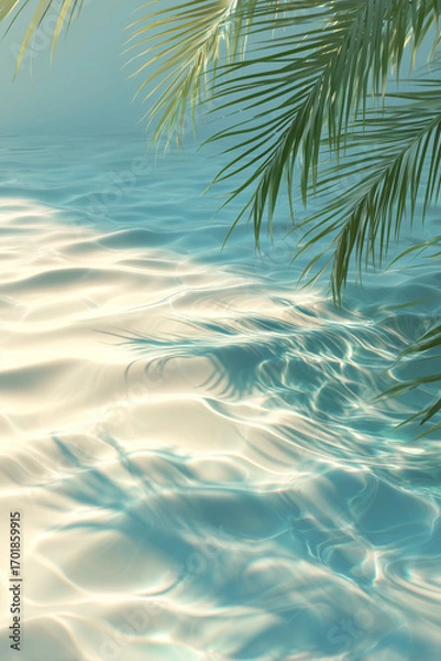 Obraz Beautiful tropical beach with clear water and shadow of palm tree. Summer holiday and travel concept