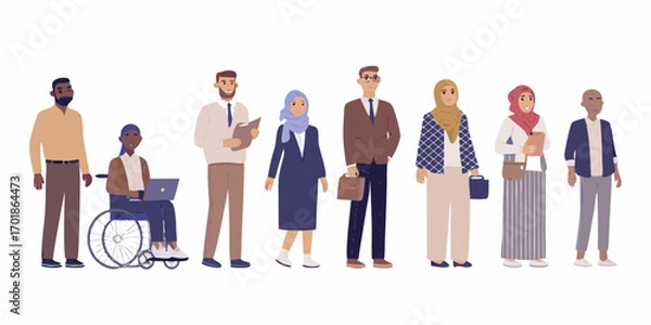 Fototapeta Diverse group of professionals standing together representing inclusion and diversity in the workplace