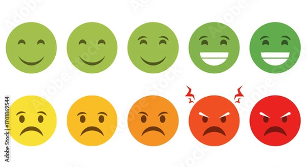 Fototapeta Visual Representation of Emotional States and Customer Satisfaction Levels Depicted by Smiley Faces Showing Diverse Feelings from Joy to Anger