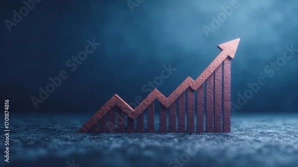 Fototapeta A metallic graph with an upward trend, symbolizing growth and success, set against a dark background.