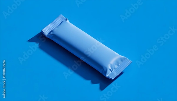 Fototapeta Minimalist energy bar package mockup on vibrant blue background with subtle shadows