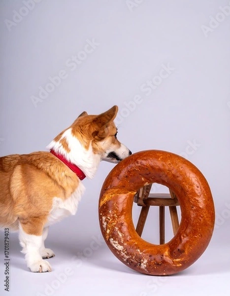Obraz Dog stares at large pretzel