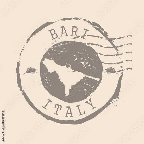 Fototapeta Stamp Postal of Bari is city of Italy. Map Silhouette rubber Seal.  Design Retro Travel. Seal  Map of Bari grunge  for your design. Italy. EPS10