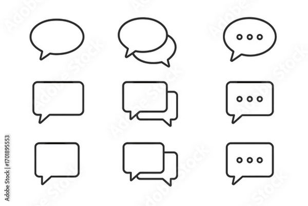 Fototapeta Speech bubble line icon set. Chat, message, comment, and dialogue symbols. Minimalistic linear pictogram for web design, apps, UI, UX, social media, and communication.