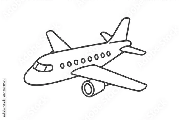 Obraz Airplane line icon for travel and transportation. Commercial jet flight symbol. Simple aircraft vector illustration for aviation business, web design, app, and logo concepts.
