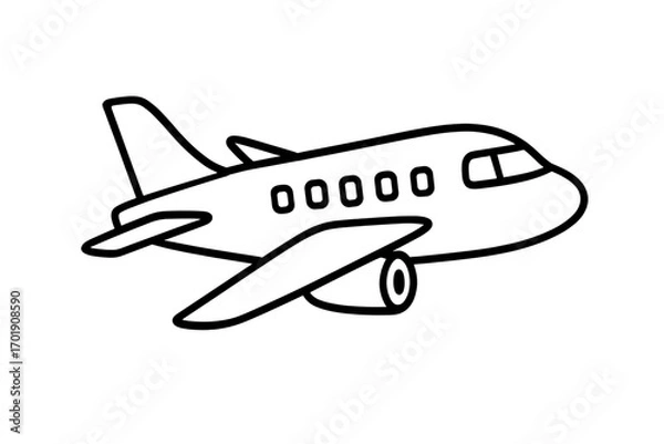 Fototapeta Airplane outline vector. Simple plane linear icon. Commercial jet in flight for travel, transport, tourism concepts. Cartoon sketch illustration for web, app, logo design.
